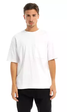 97708 Basic Round Patched Pocket White T-Shirt