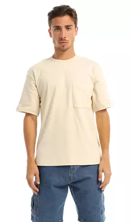 97709 Short Sleeves Basic Patched Pocket Light Beige T-Shirt