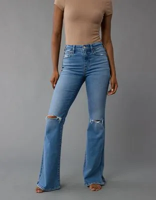 AE Stretch High-Waisted Ripped Flare Jean-