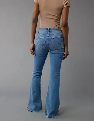 AE Stretch High-Waisted Ripped Flare Jean-