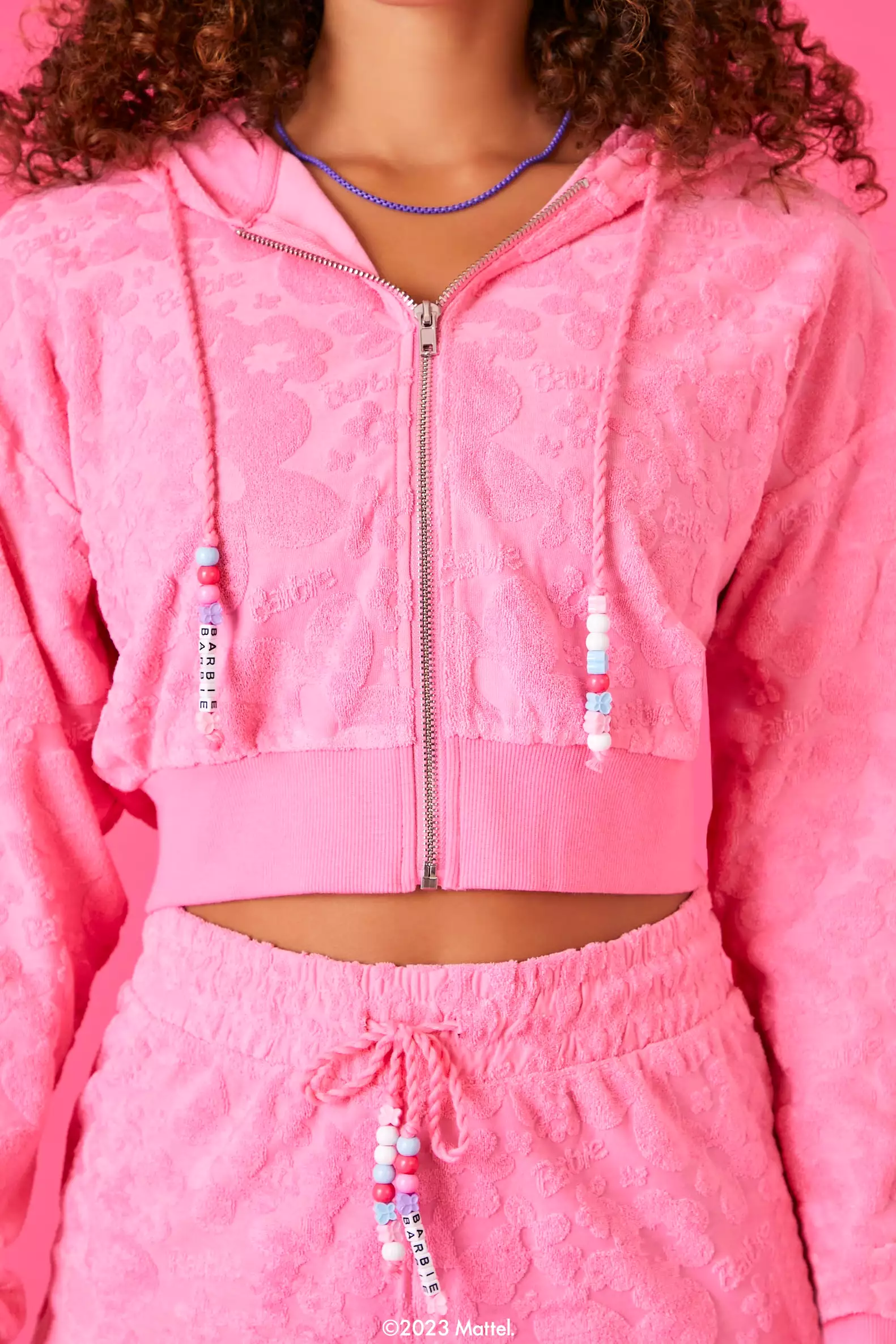 Barbie Cropped Zip-Up Hoodie