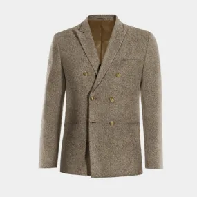  Blazer cruzada marrón claro de donegal tweed