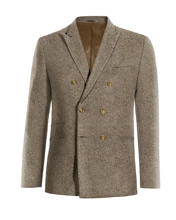  Blazer cruzada marrón claro de donegal tweed