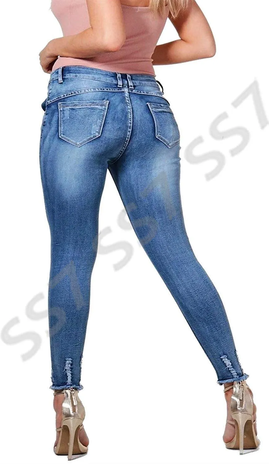 Blue Ripped Slim Jean (Curve)