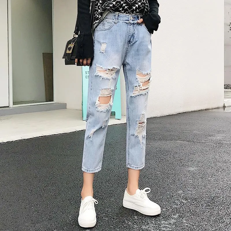 Blue Vintage High Waist Ripped Straight Jean