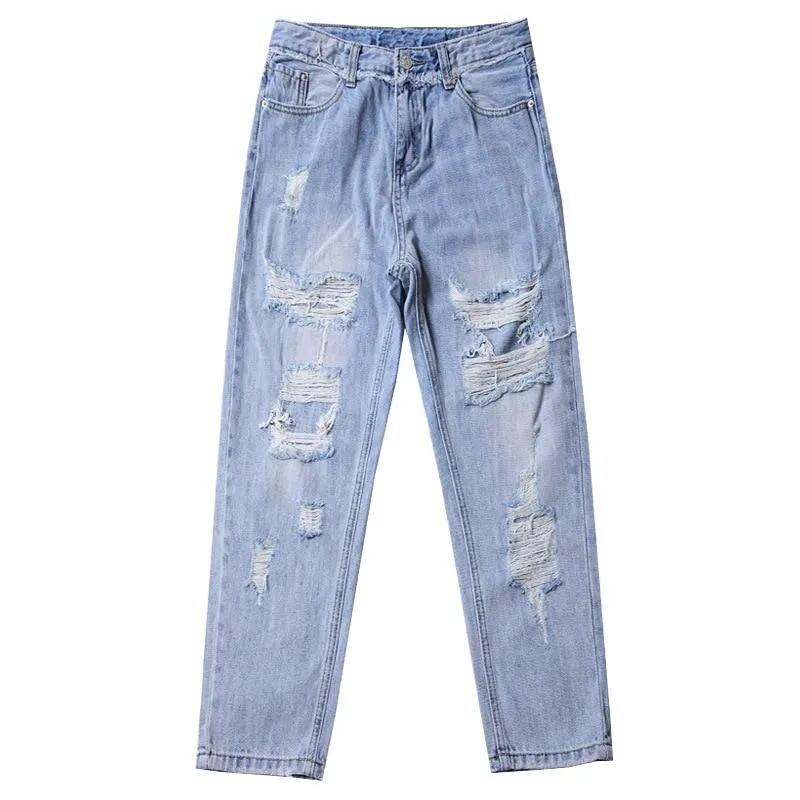 Blue Vintage High Waist Ripped Straight Jean