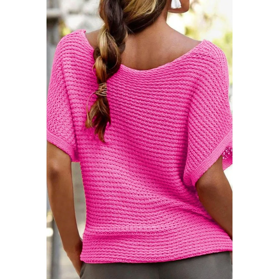 Boat Neck Short Sleeve Sweater