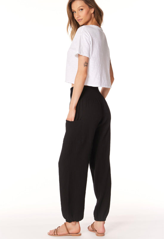 Bobi - Smocked Beach Pant with Pockets Black