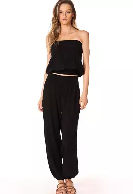 Bobi - Smocked Beach Pant with Pockets Black