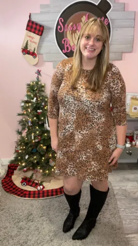 Brown Leopard Sweater Dress