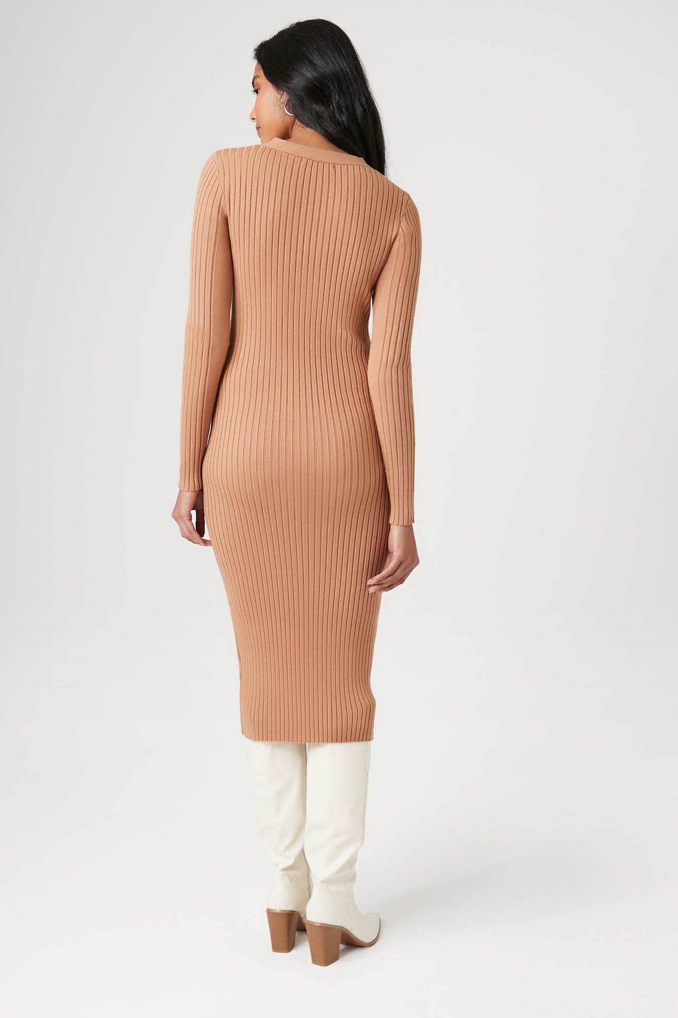 Button-Front Midi Sweater Dress