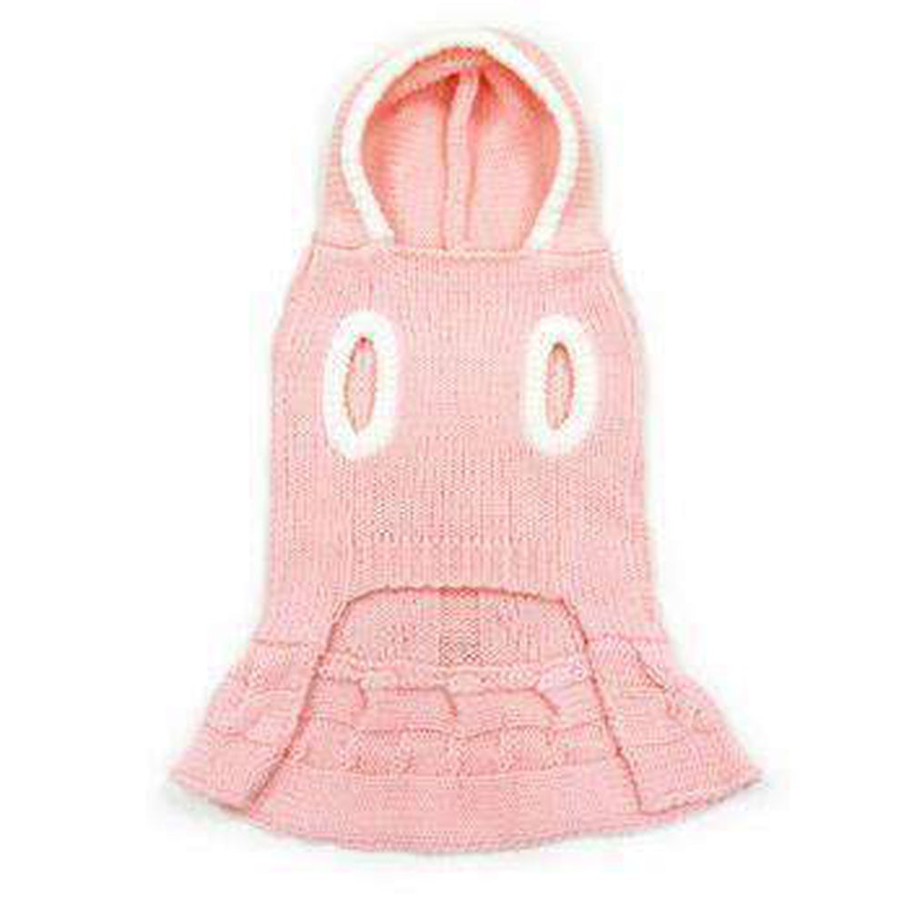 Cable Hoodie Dog Sweater Dress - Pink