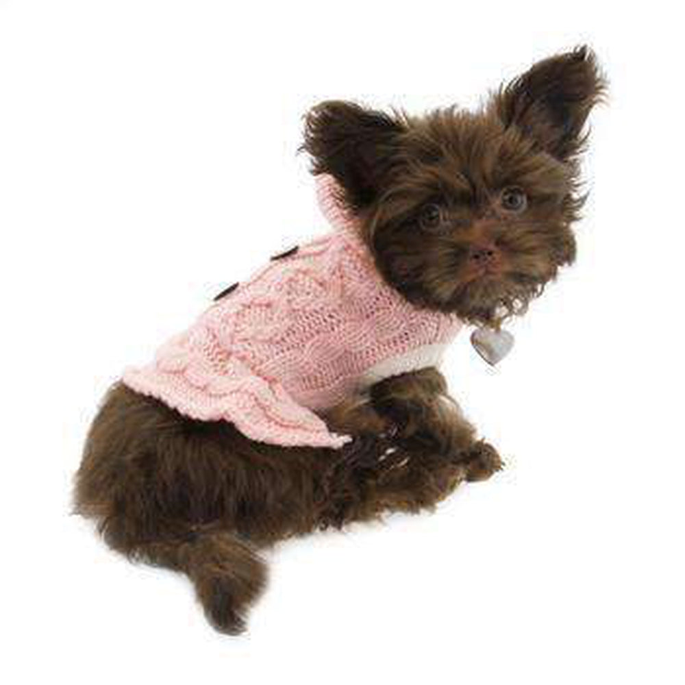 Cable Hoodie Dog Sweater Dress - Pink