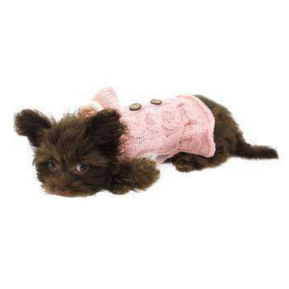 Cable Hoodie Dog Sweater Dress - Pink