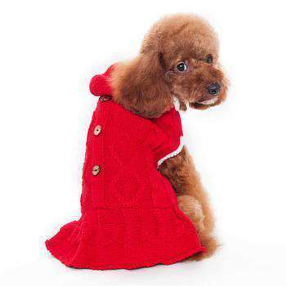 Cable Hoodie Dog Sweater Dress - Red