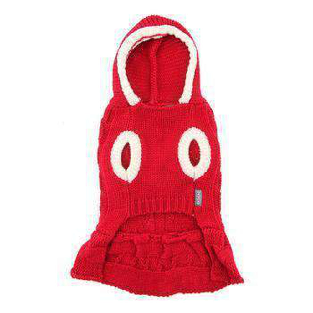 Cable Hoodie Dog Sweater Dress - Red