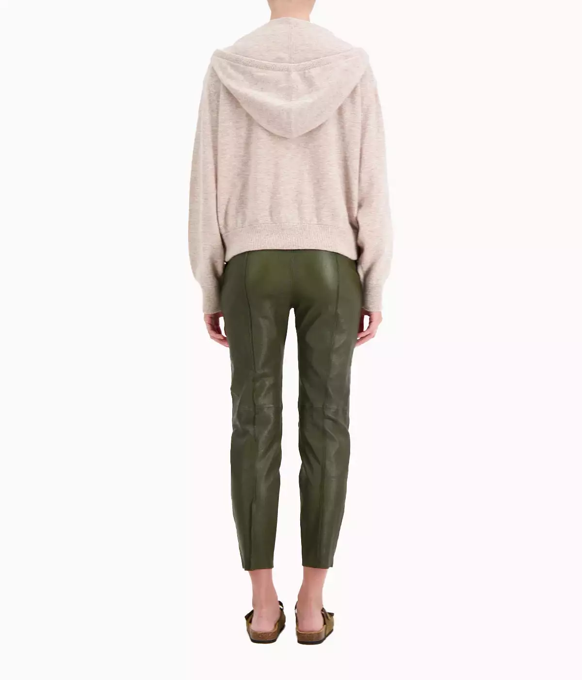 Cashmere Cropped Zip Hoodie in Sand Heather