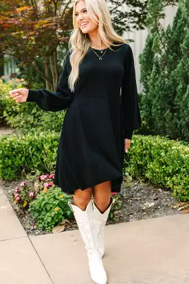 Catch Yourself Black Bubble Sleeve Sweater Dress