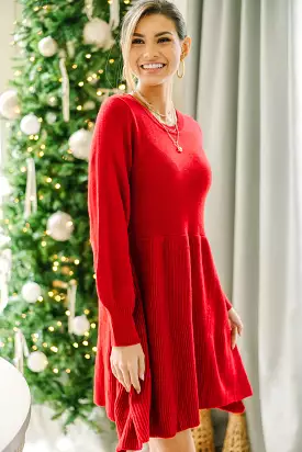 Catch Yourself Red Bubble Sleeve Sweater Dress