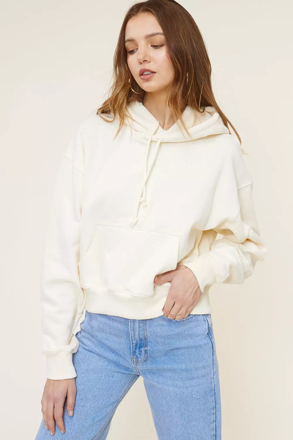 Cream Soft Cropped Hoodie