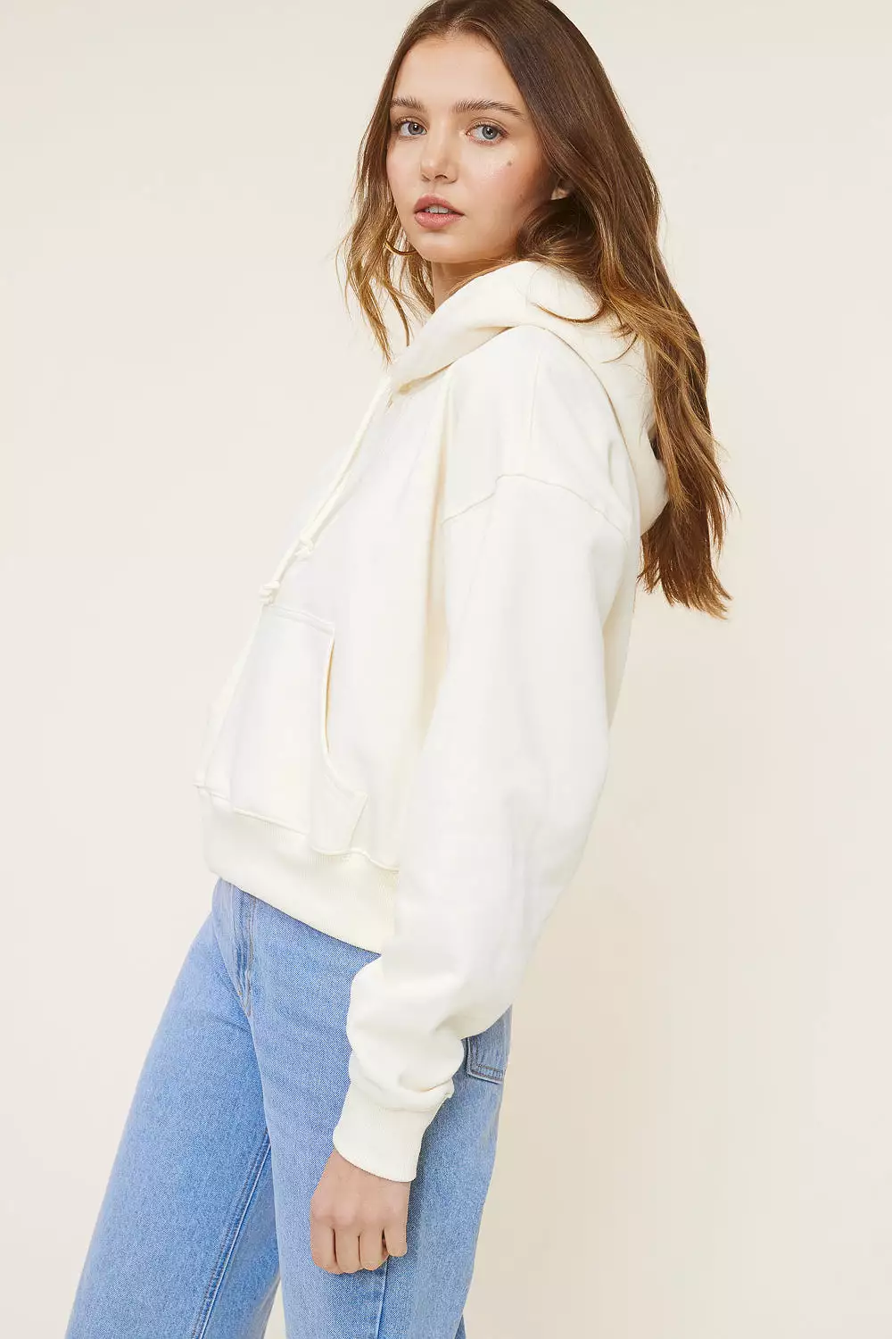 Cream Soft Cropped Hoodie