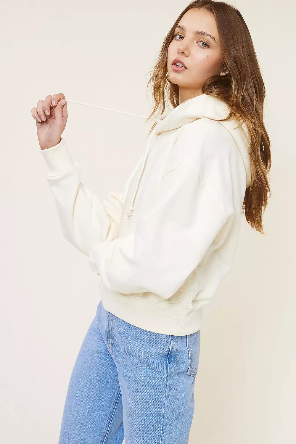 Cream Soft Cropped Hoodie