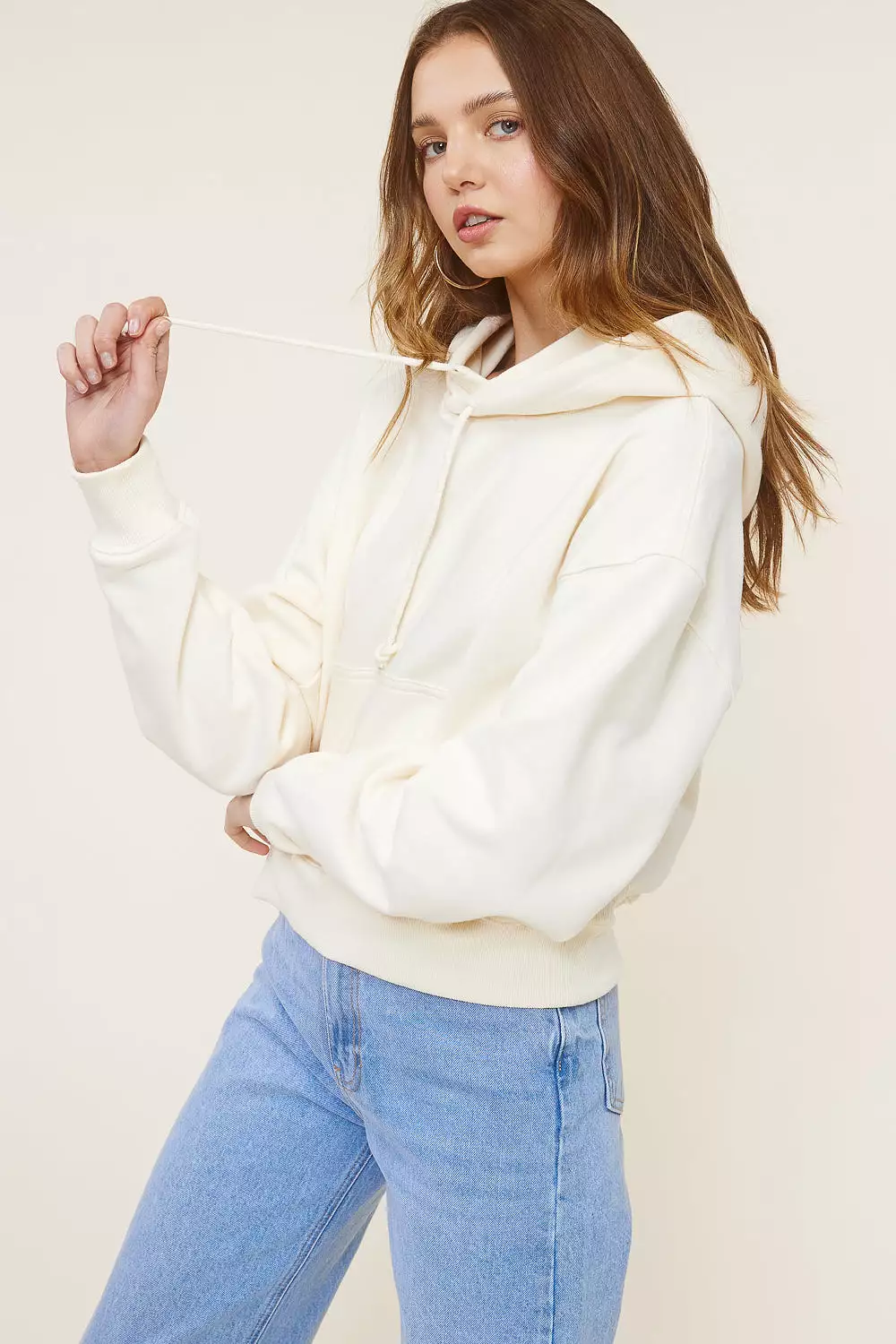 Cream Soft Cropped Hoodie