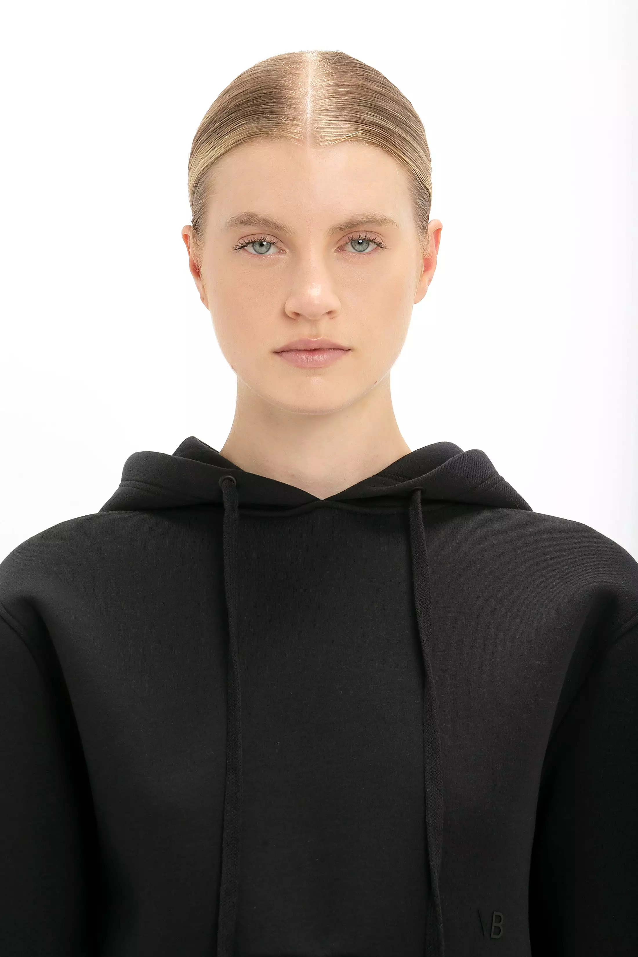 Cropped Neoprene Hoodie In Black