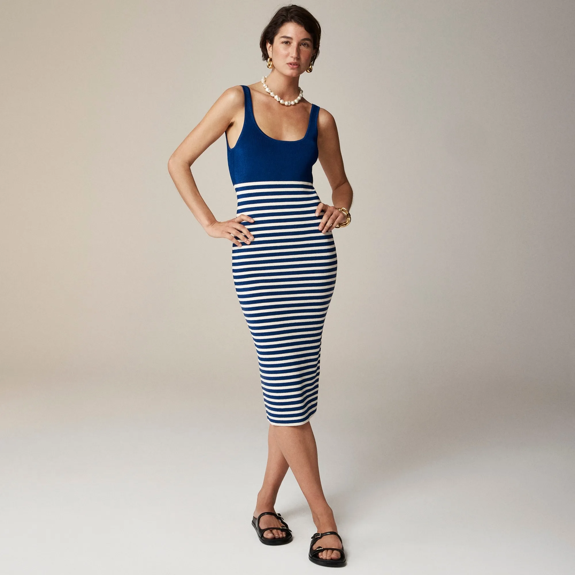 Cyan sweater-dress in stripe