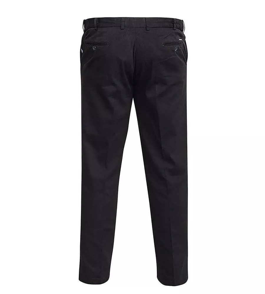 D555 Big Mens Black Stretch Chino Pant With Xtenda Waist (BRUNO BLACK )