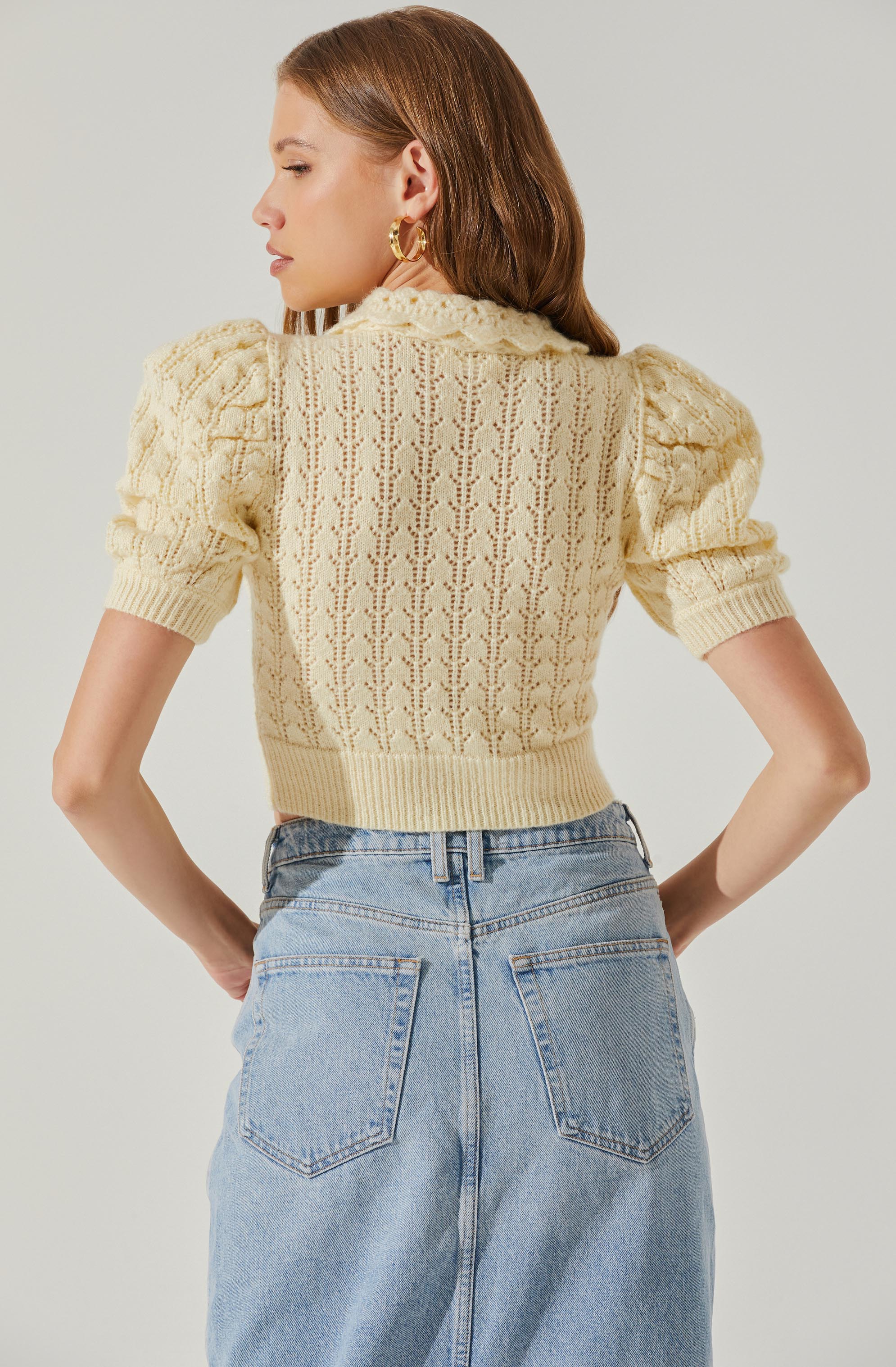 Dallyn Pointelle Collared Short Sleeve Sweater