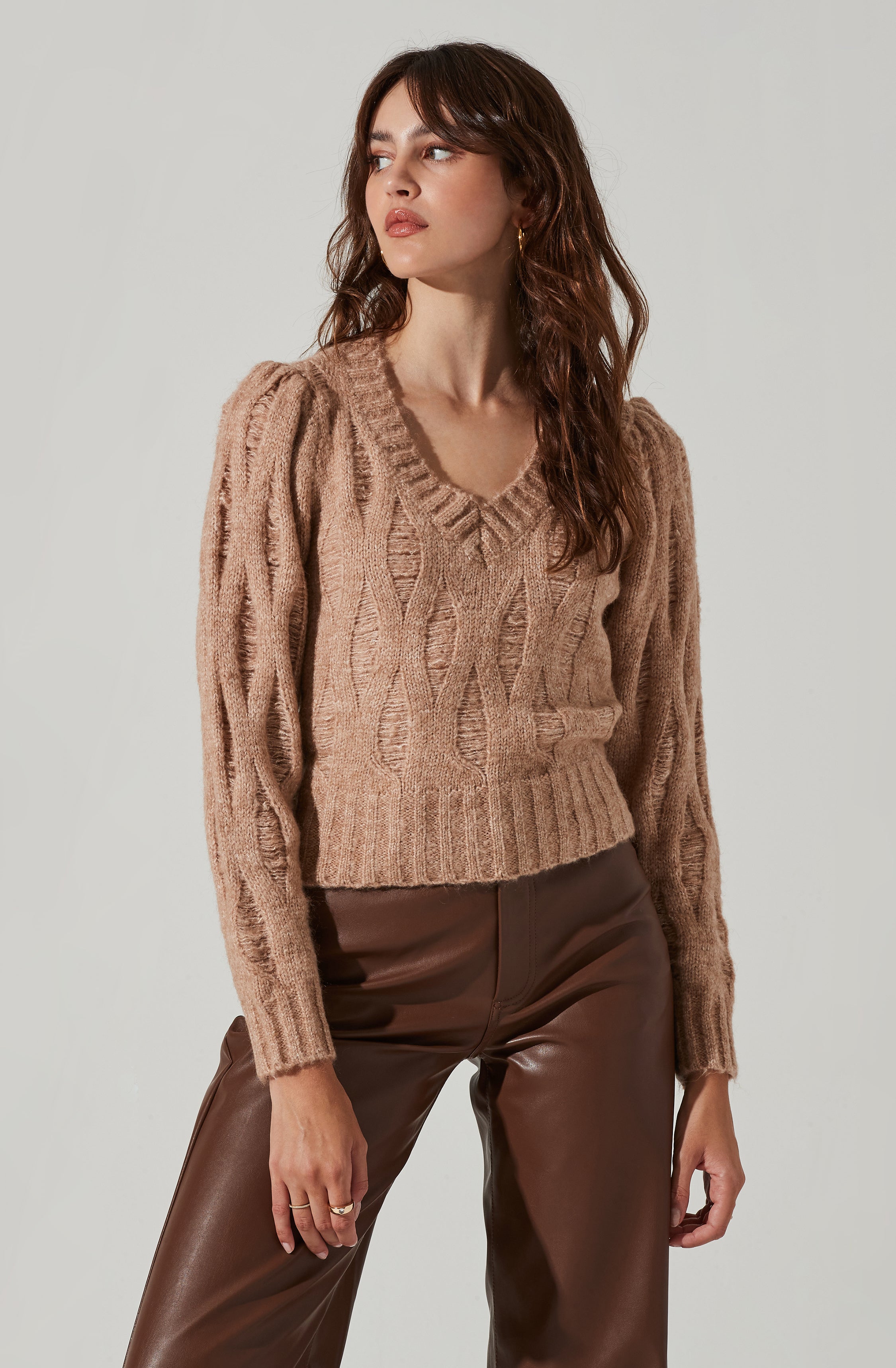 Distressed Cable Knit Sweater