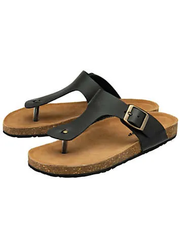 Dunlop Taryn Black Leather Toe Post Footbed Sandals | Kaleidoscope