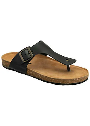 Dunlop Taryn Black Leather Toe Post Footbed Sandals | Kaleidoscope