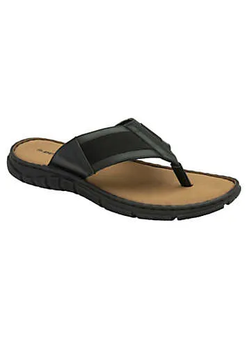 Dunlop Vikram Black Leather Toe Post Sandals | Grattan