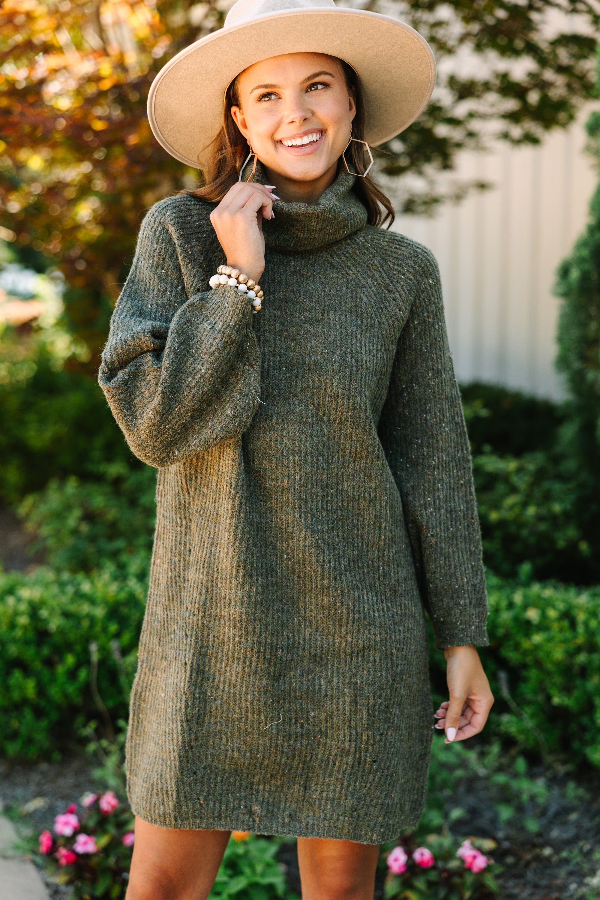 Feeling It Olive Green Sweater Dress