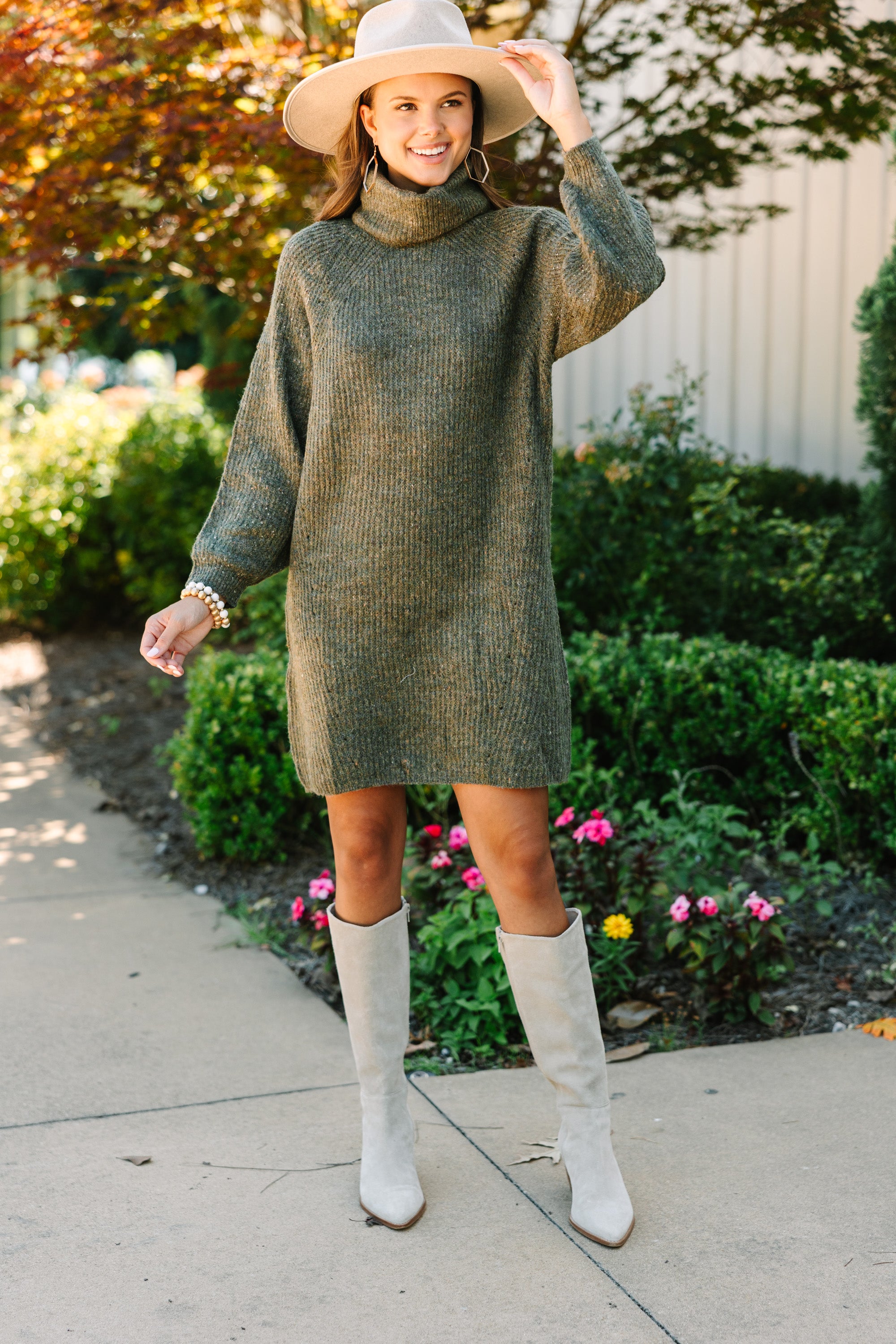 Feeling It Olive Green Sweater Dress