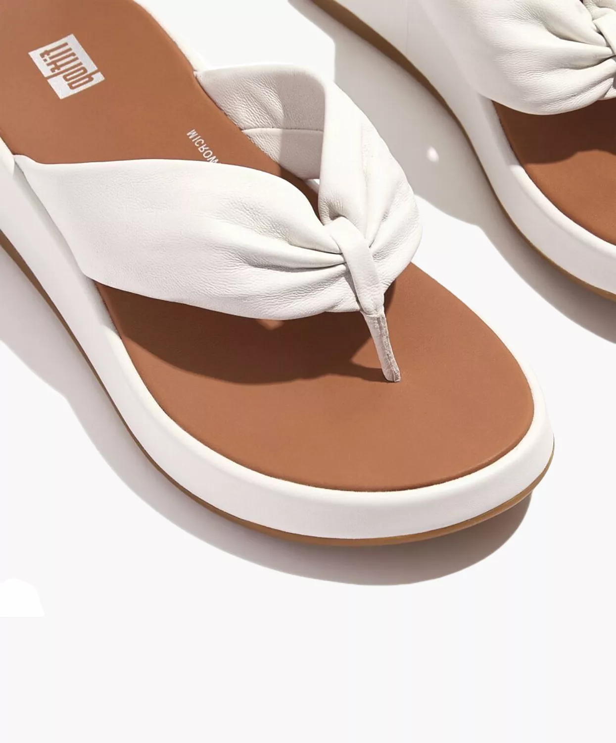 FitFlop F-Mode Leather Twist Flatform Toe Post Sandal White