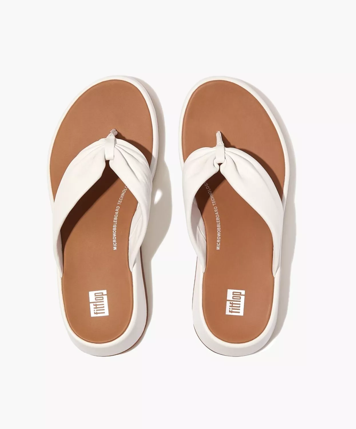 FitFlop F-Mode Leather Twist Flatform Toe Post Sandal White