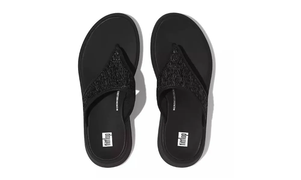 FitFlop Womens F-Mode Woven Flatform Toe-Post Sandals All Black