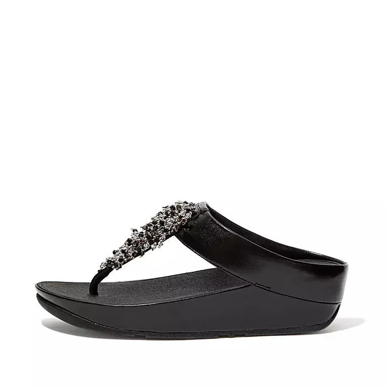 FitFlop Womens Rumba Beaded Toe-Post Sandals Black