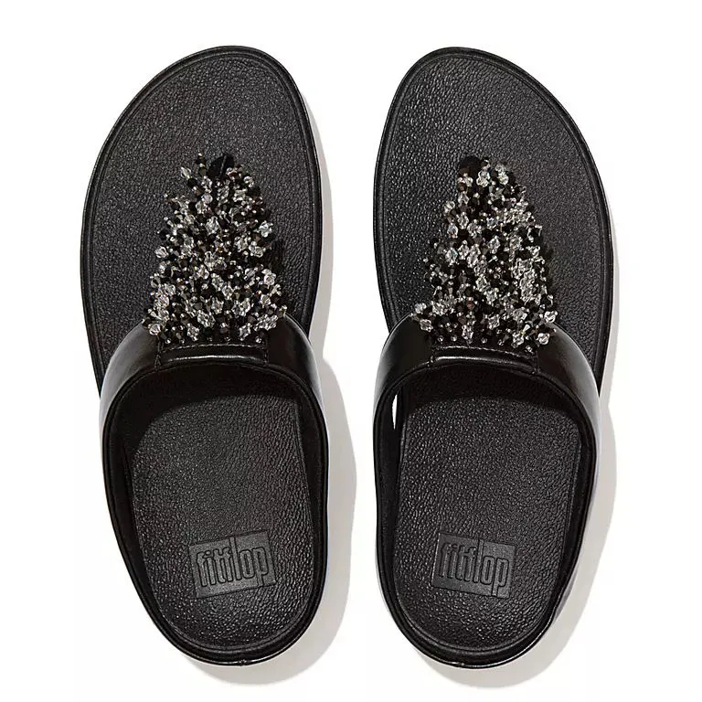 FitFlop Womens Rumba Beaded Toe-Post Sandals Black