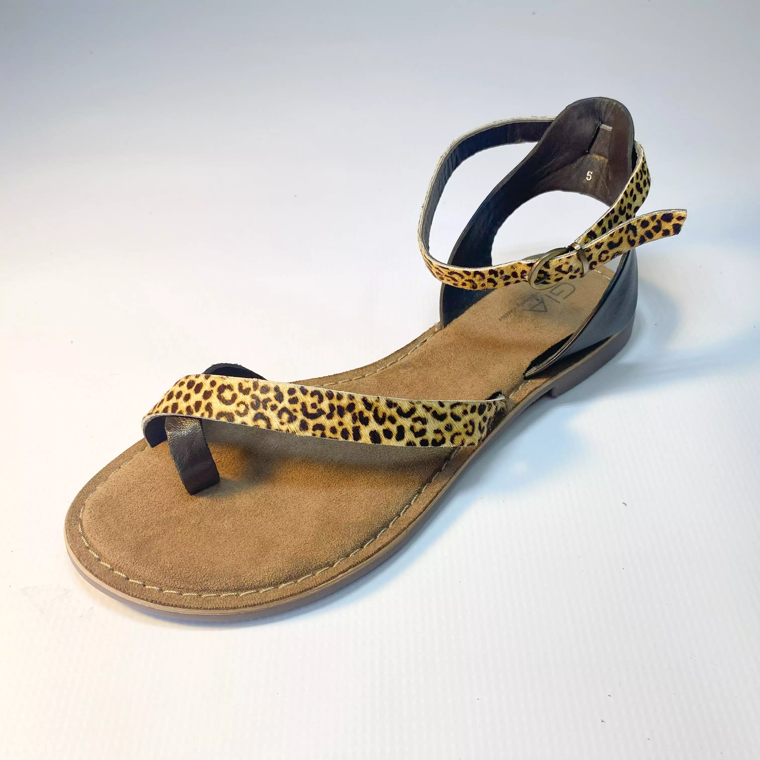 Gia leather leopard toe-post sandal