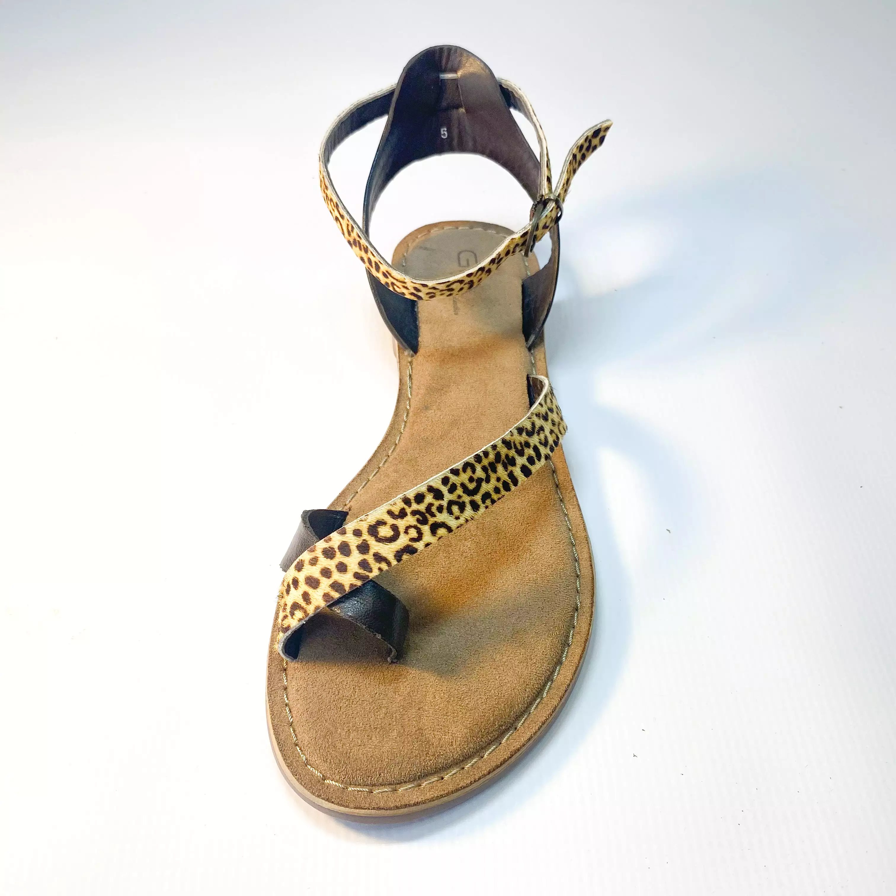 Gia leather leopard toe-post sandal