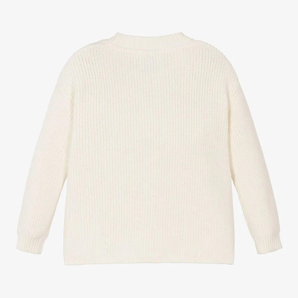 Girls Ivory Cotton Knit Sweater