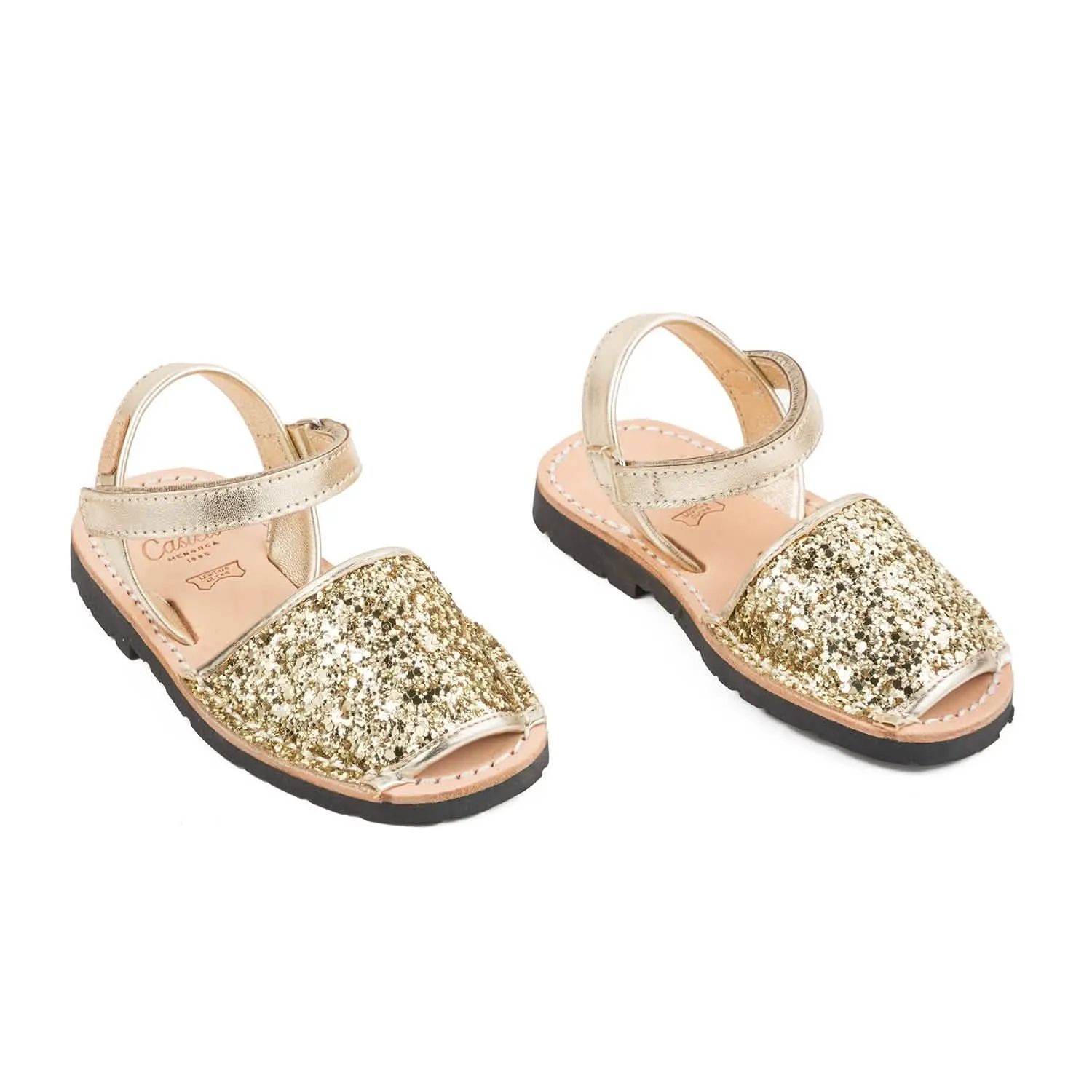 Glitter Leather Open Toe Menorcan Sandal For Kids - Iker 1002R Glitter