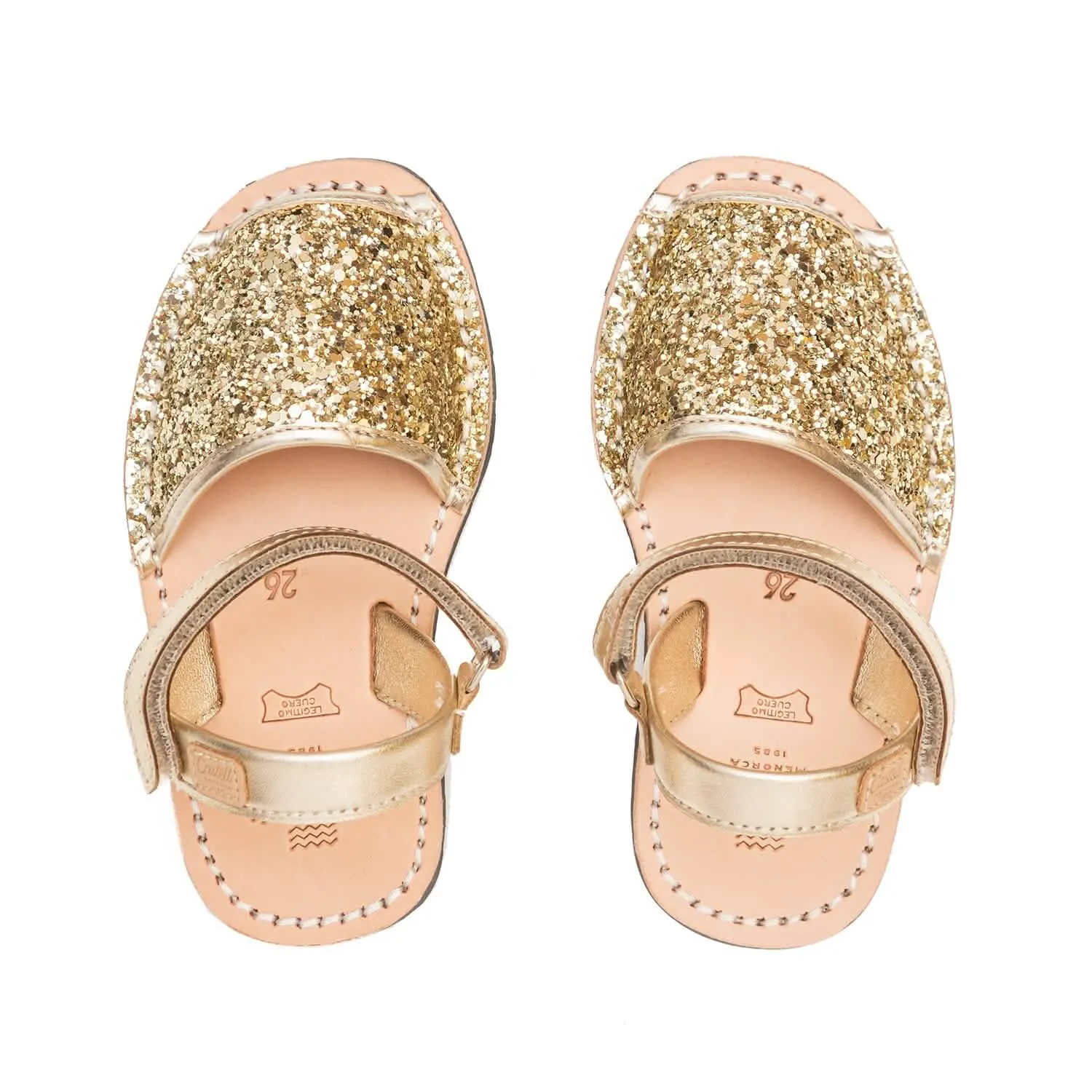 Glitter Leather Open Toe Menorcan Sandal For Kids - Iker 1002R Glitter