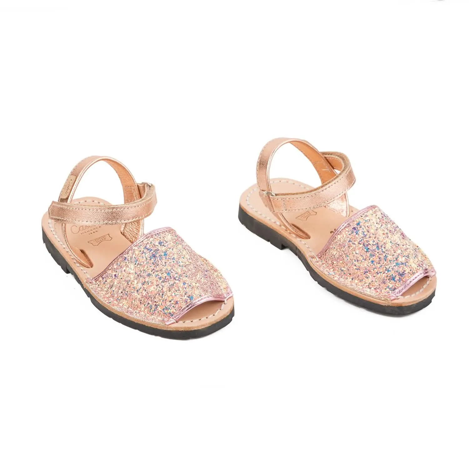 Glitter Leather Open Toe Menorcan Sandal For Kids - Iker 1002R Glitter