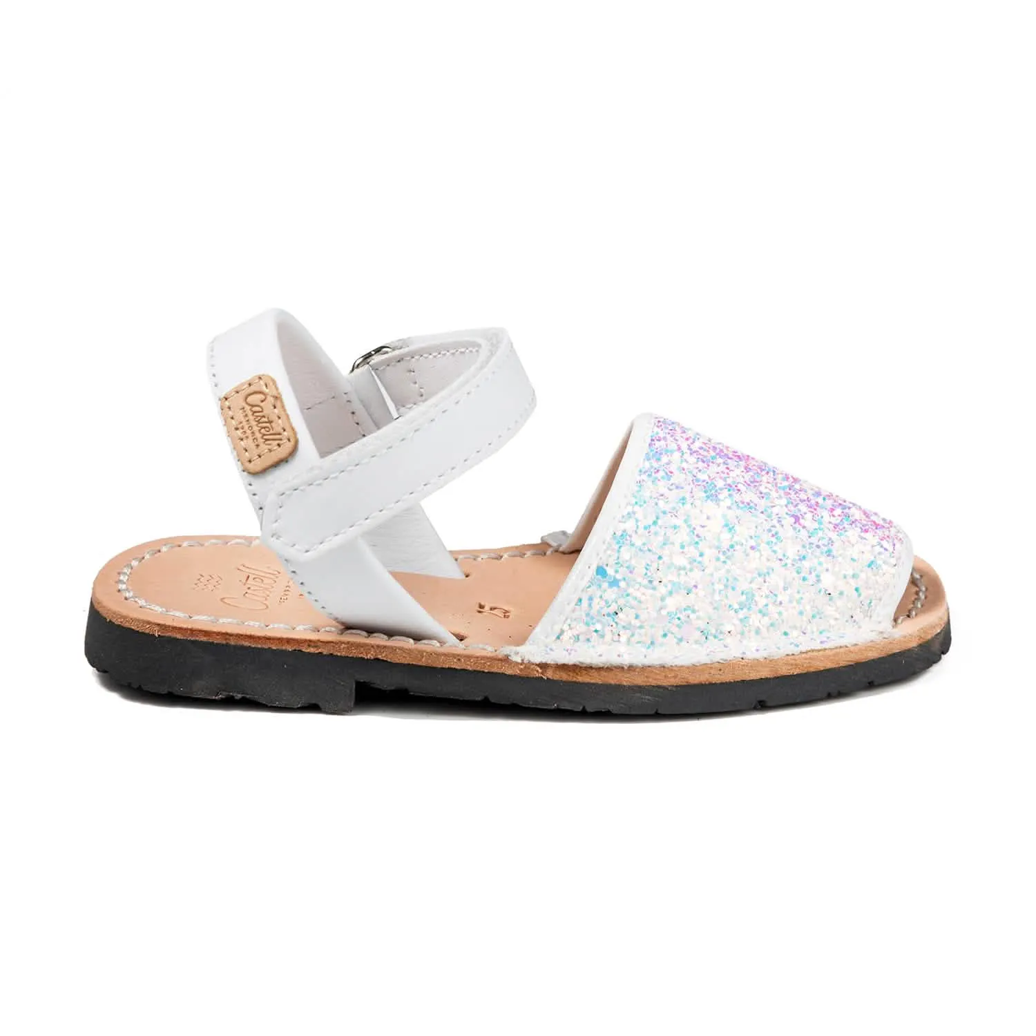 Glitter Leather Open Toe Menorcan Sandal For Kids - Iker 1002R Glitter