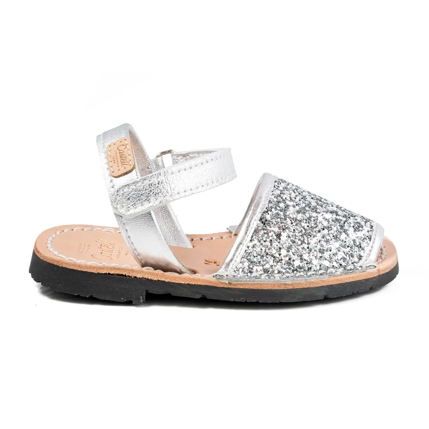 Glitter Leather Open Toe Menorcan Sandal For Kids - Iker 1002R Glitter